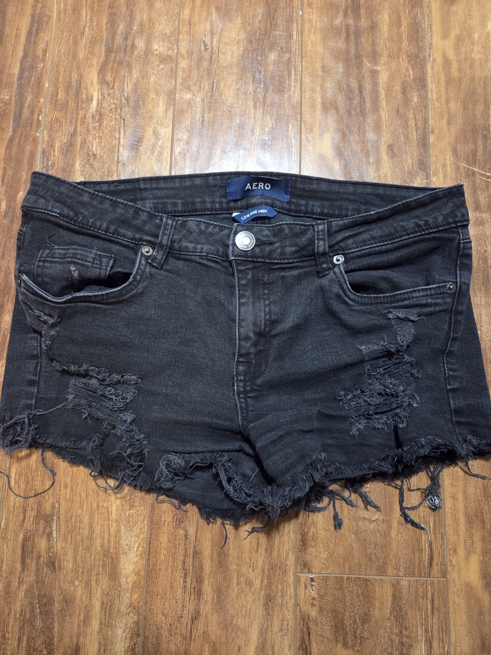 AERO Black Distressed Denim Jean Shorts - Women's
